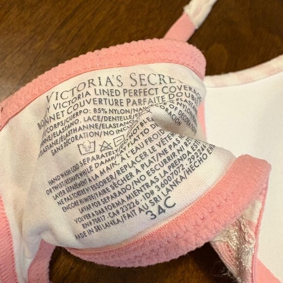 Victorias Secret Striped Pink & White Lined Perfect Coverage Bra 34C - Picture 3 of 3